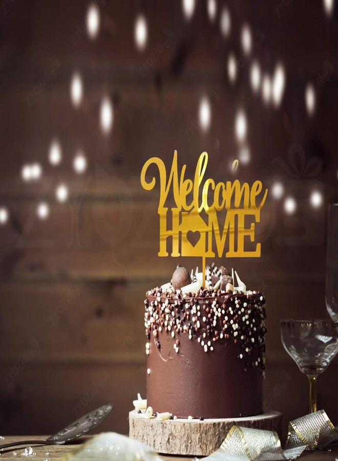 Zyozique® Welcome Home Cake Topper, Gold Acrylic, Elegant Design for Special Occasions, Decorative Party Supplies, Welcome Home Party Kit - Image 3